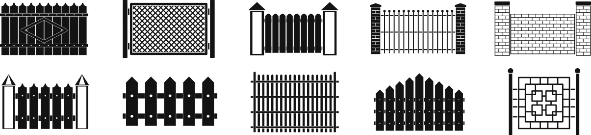 Illustrations of various fence styles