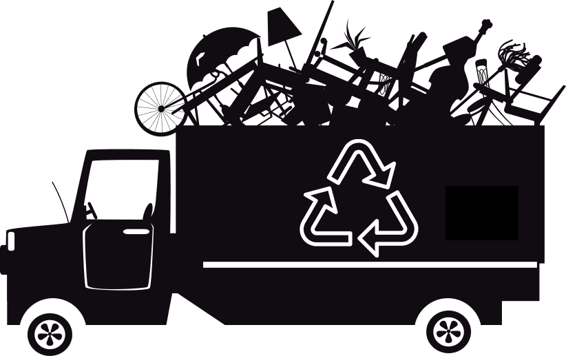 Recycling truck piled with discarded items