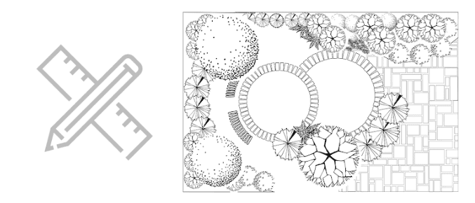 Landscape site plan with circular patios and trees