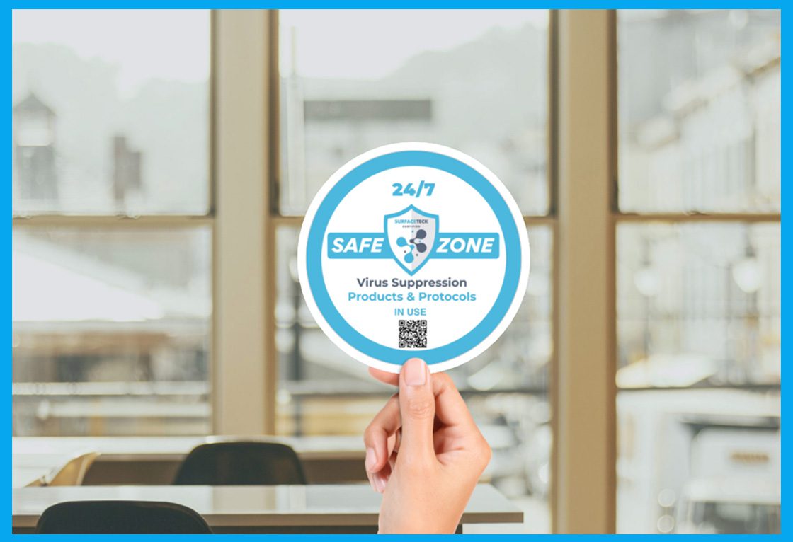Hand holding Safe Zone sticker
